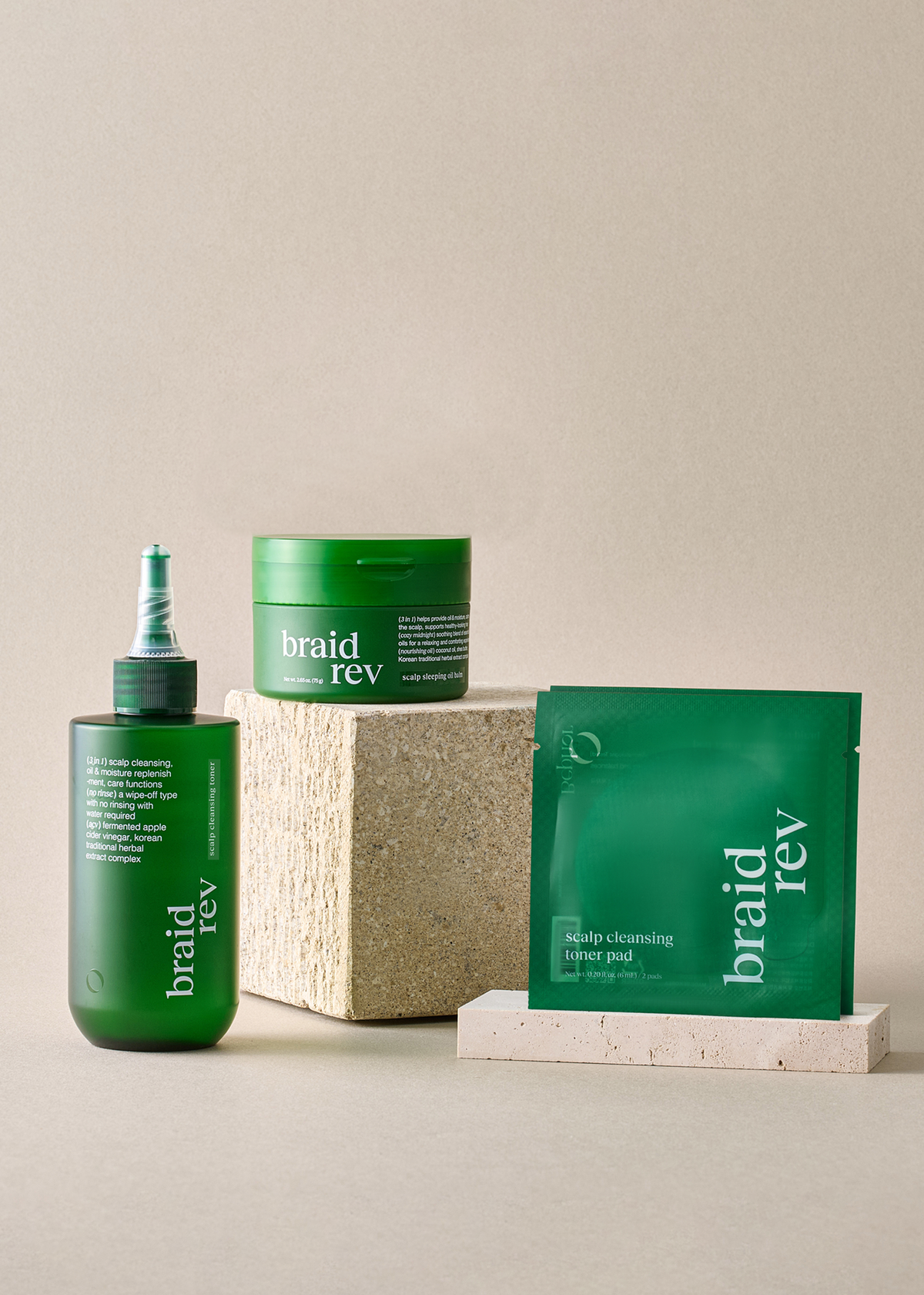 Braid Rev Scalp Cleansing Trio Kit (Toner, Toner Pad, Oil Balm)